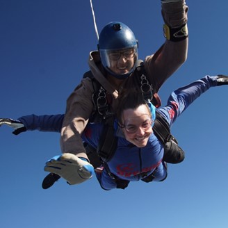 Grace braving the Overgate skydive